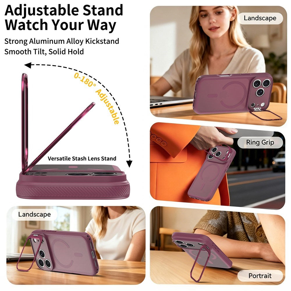 iPhone 18 Pro / 17 Pro Hybrid Plast Cover m. Stødabsorberende Kanter & Kickstand - MagSafe Kompatibel - Rød