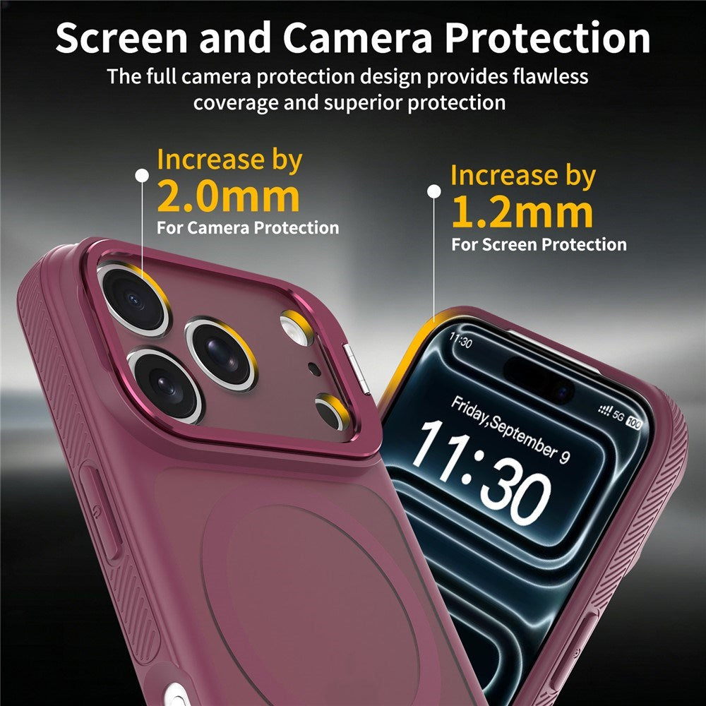 iPhone 18 Pro / 17 Pro Hybrid Plast Cover m. Stødabsorberende Kanter & Kickstand - MagSafe Kompatibel - Rød