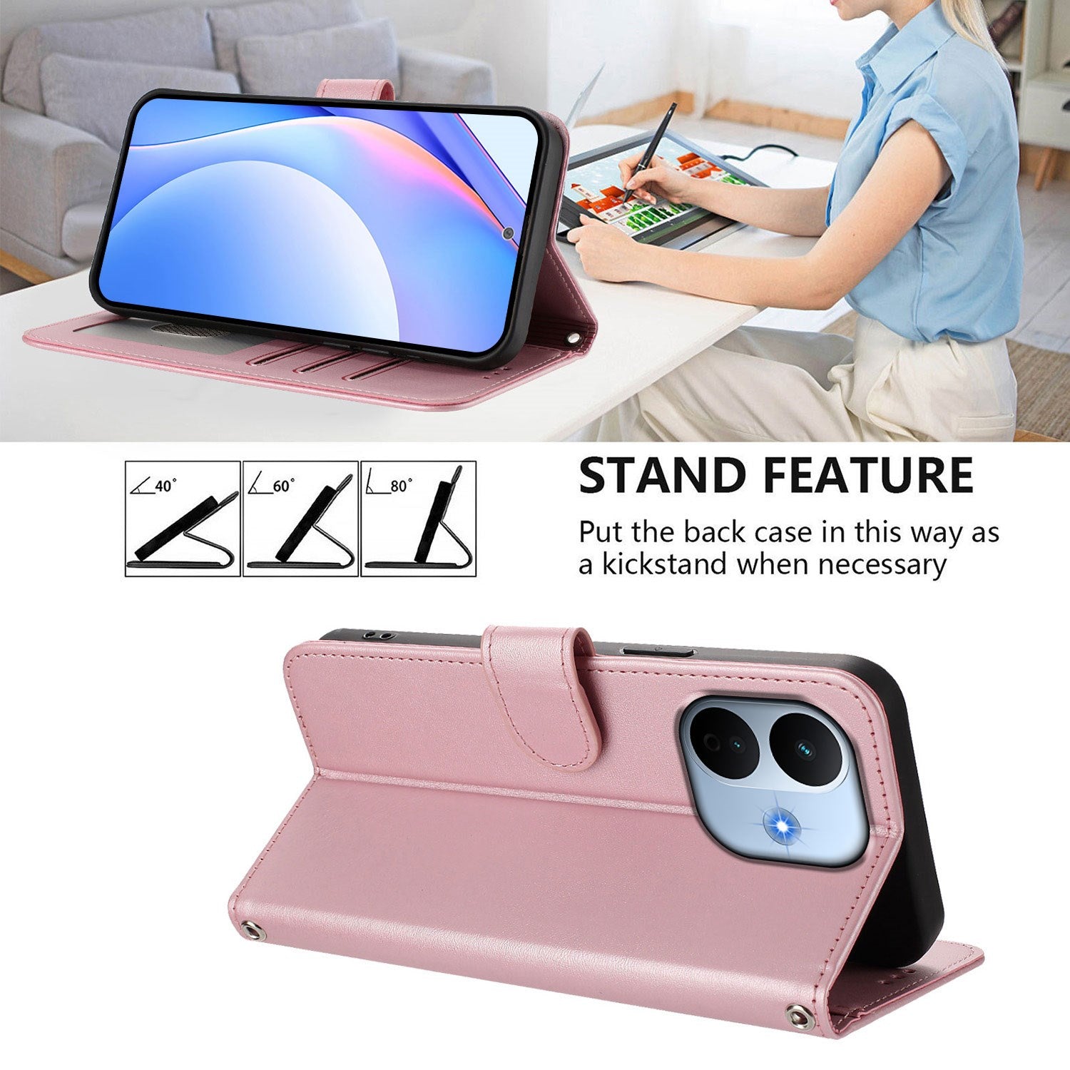 Xiaomi Redmi Note 17 Pro Max (5G) EIDERWOOD Kunstlæder Flip Cover m. Strop - Lyserød