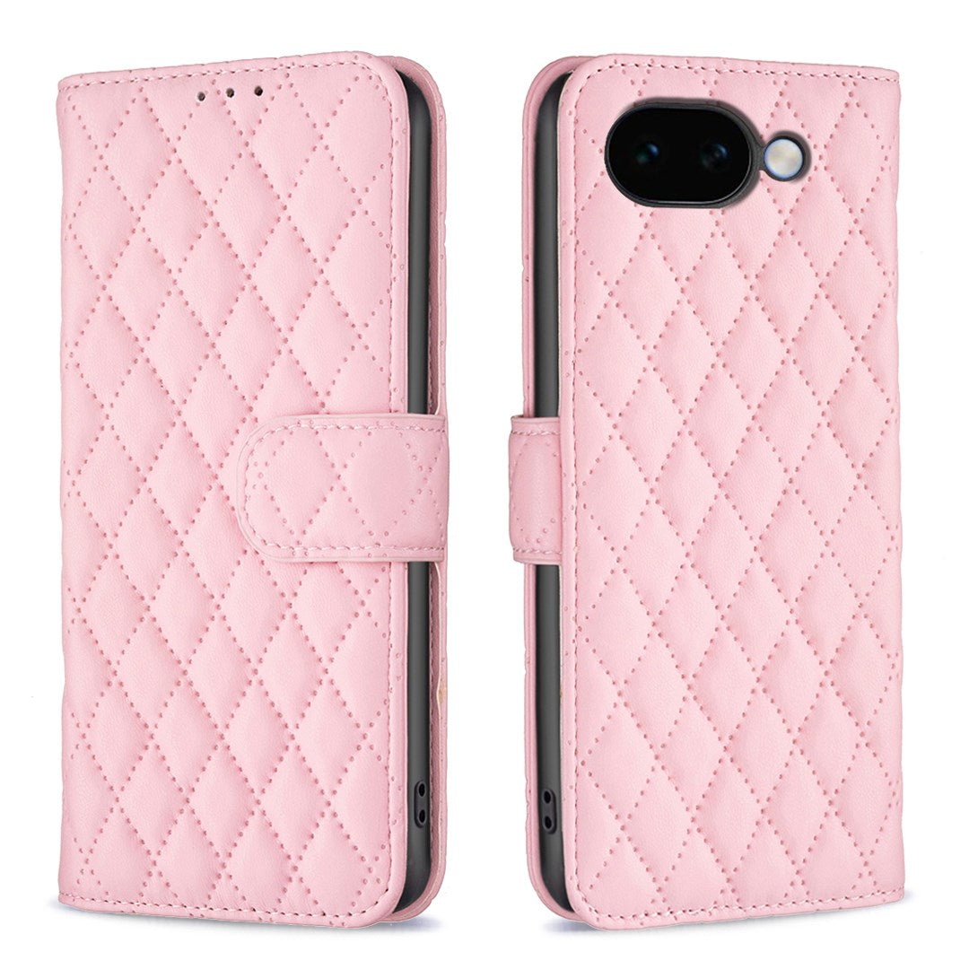 Google Pixel 11a EIDERWOOD Tekstureret Kunstlæder Flip Cover m. Kortholder & Ståfunktion - Lyserød