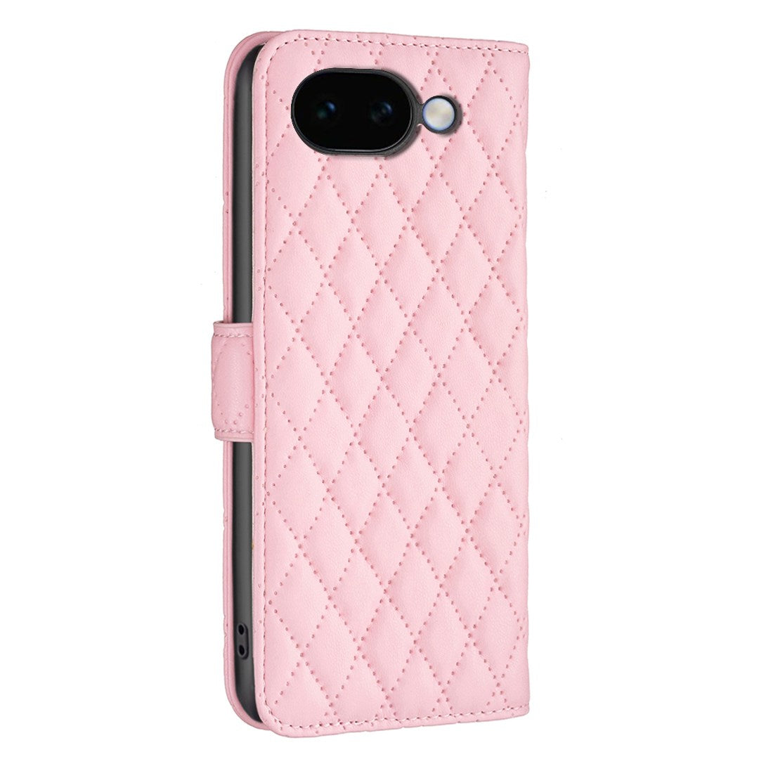 Google Pixel 11a EIDERWOOD Tekstureret Kunstlæder Flip Cover m. Kortholder & Ståfunktion - Lyserød