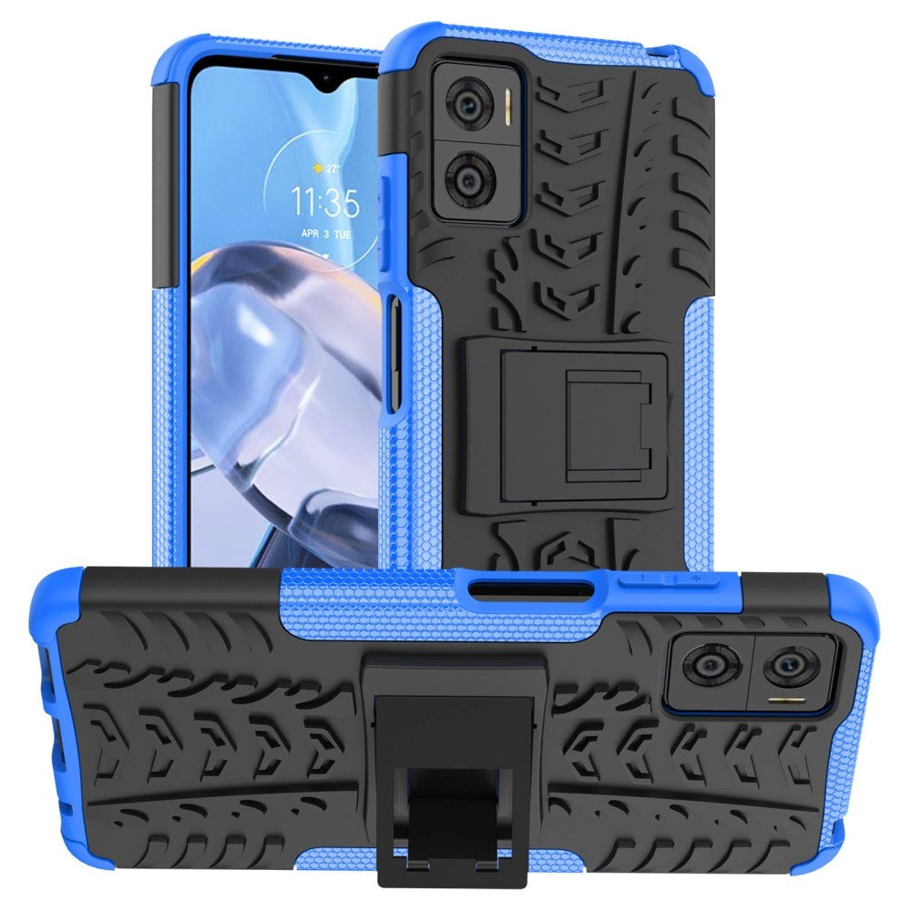 Motorola Moto E22 Cool Tyre Håndværker Cover m. Stander - Sort / Blå