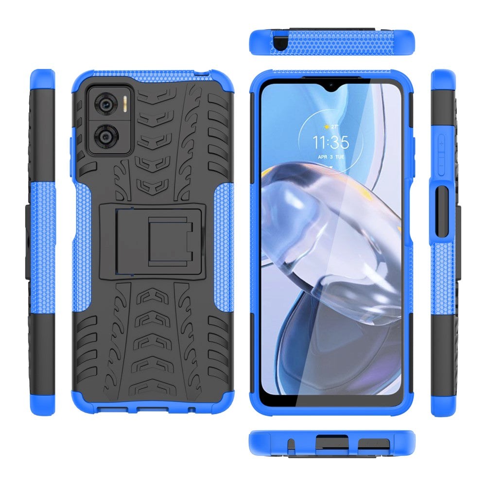 Motorola Moto E22 Cool Tyre Håndværker Cover m. Stander - Sort / Blå