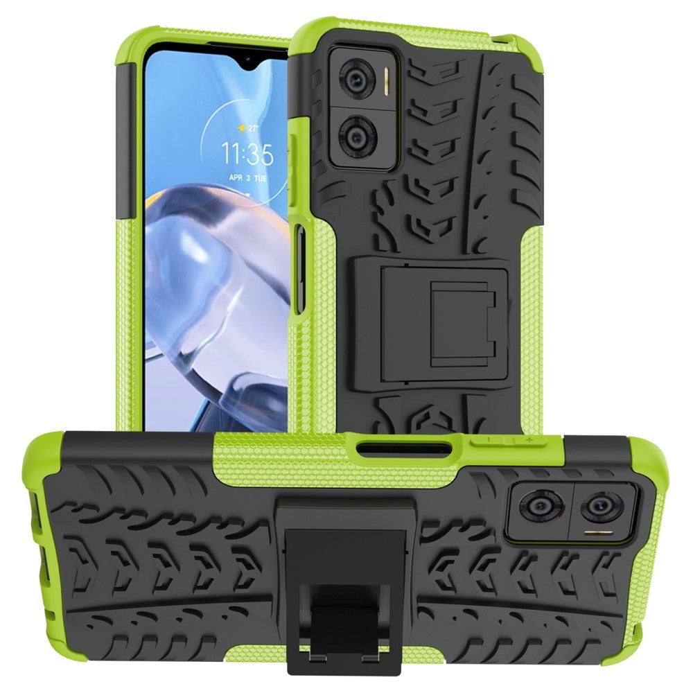 Motorola Moto E22 Cool Tyre Håndværker Cover m. Stander - Sort / Grøn