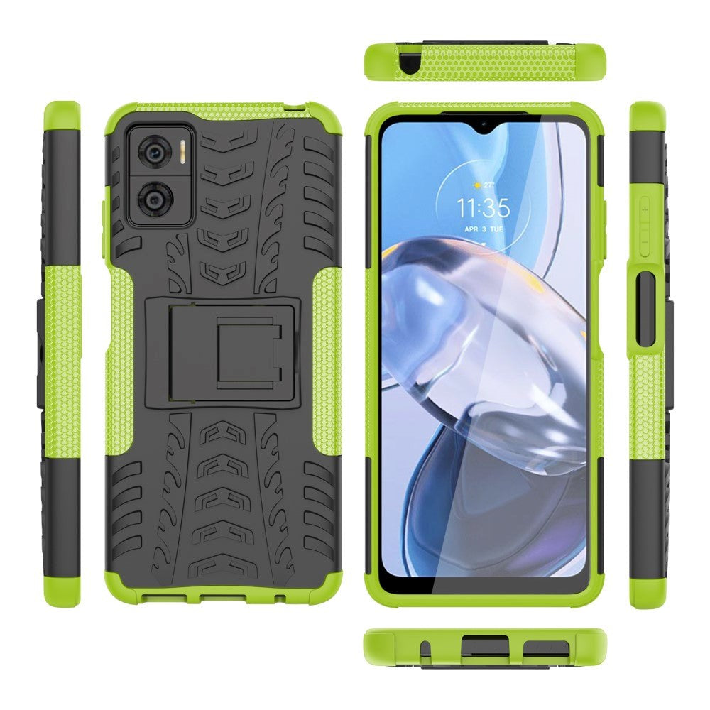 Motorola Moto E22 Cool Tyre Håndværker Cover m. Stander - Sort / Grøn