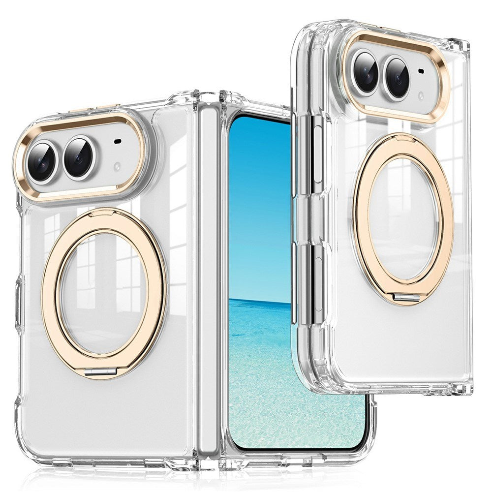 iPhone Fold EIDERWOOD Hybrid Cover m. Kickstand - MagSafe Kompatibel - Gennemsigtig / Guld