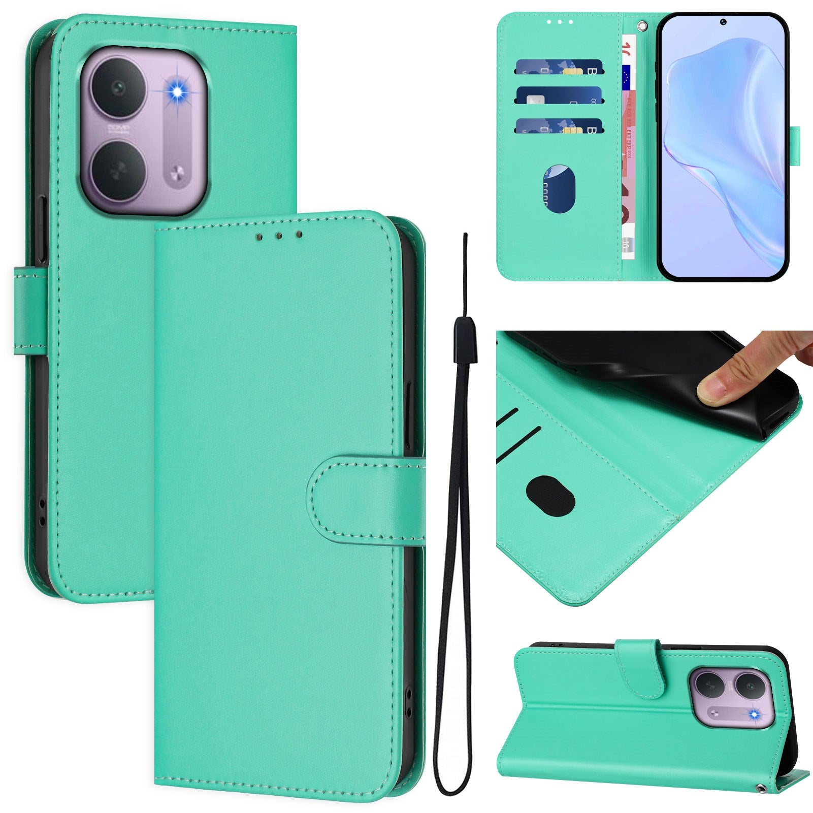 Xiaomi Redmi 17C (5G) EIDERWOOD Kunstlæder Flip Cover m. Strop - Turkis