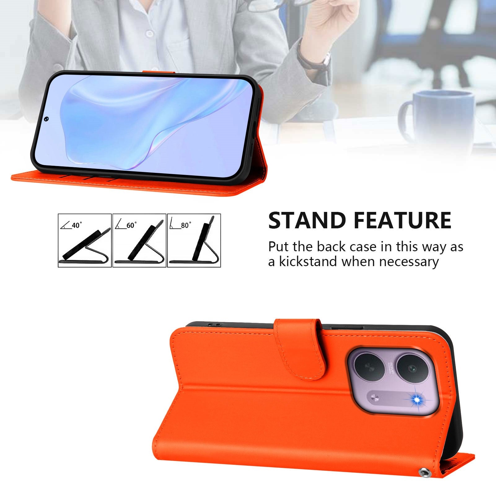 Xiaomi Redmi 17C (5G) EIDERWOOD Kunstlæder Flip Cover m. Strop - Orange