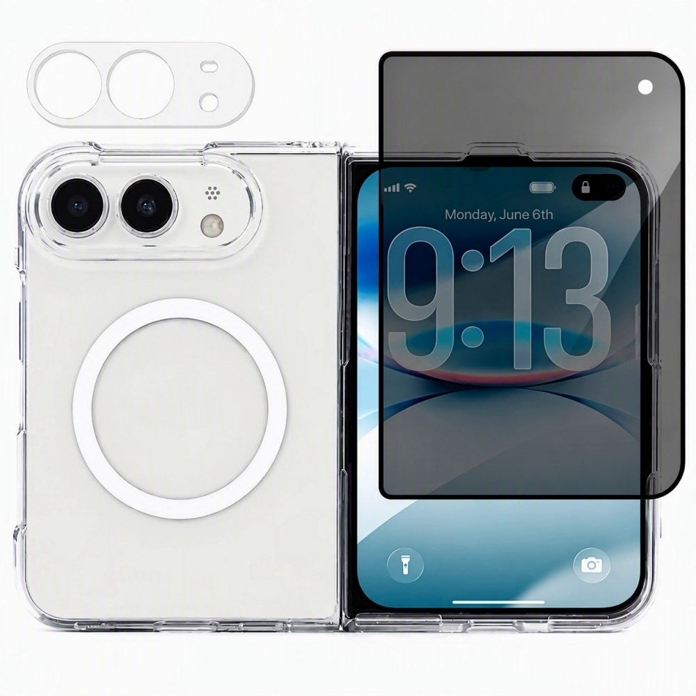 iPhone Duo 3-i-1 Cover m. Privacy Skærmbeskyttelsesglas & Kameralinsebeskyttelsesglas - MagSafe Kompatibel - Gennemsigtig