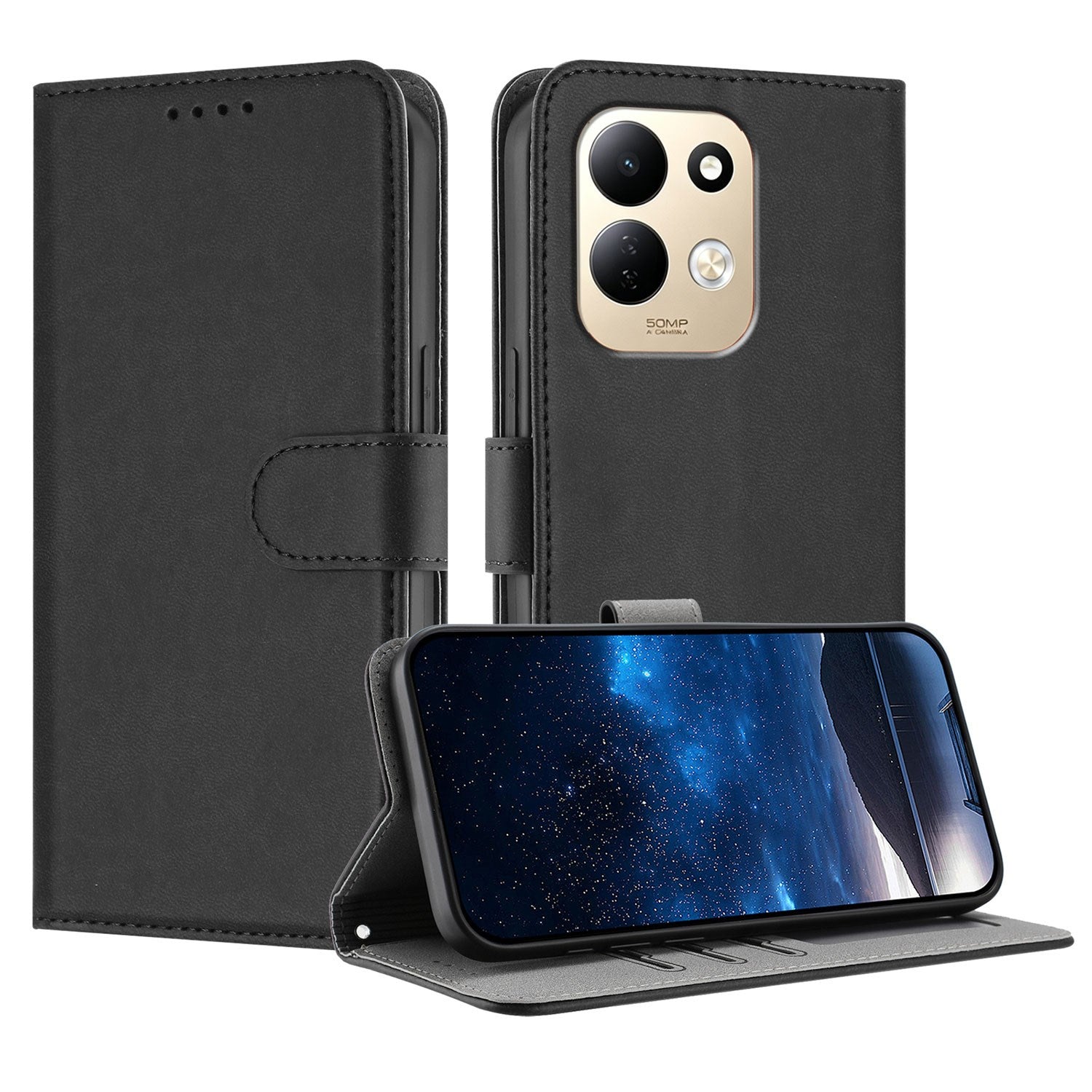 Xiaomi Redmi 17 (5G) / (4G) EIDERWOOD Kunstlæder Flip Cover m. Ståfunktion og Kortholder - Sort
