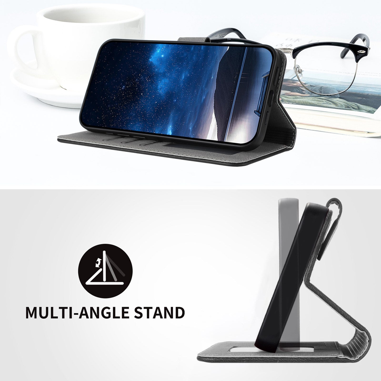 Xiaomi Redmi 17 (5G) / (4G) EIDERWOOD Kunstlæder Flip Cover m. Ståfunktion og Kortholder - Sort