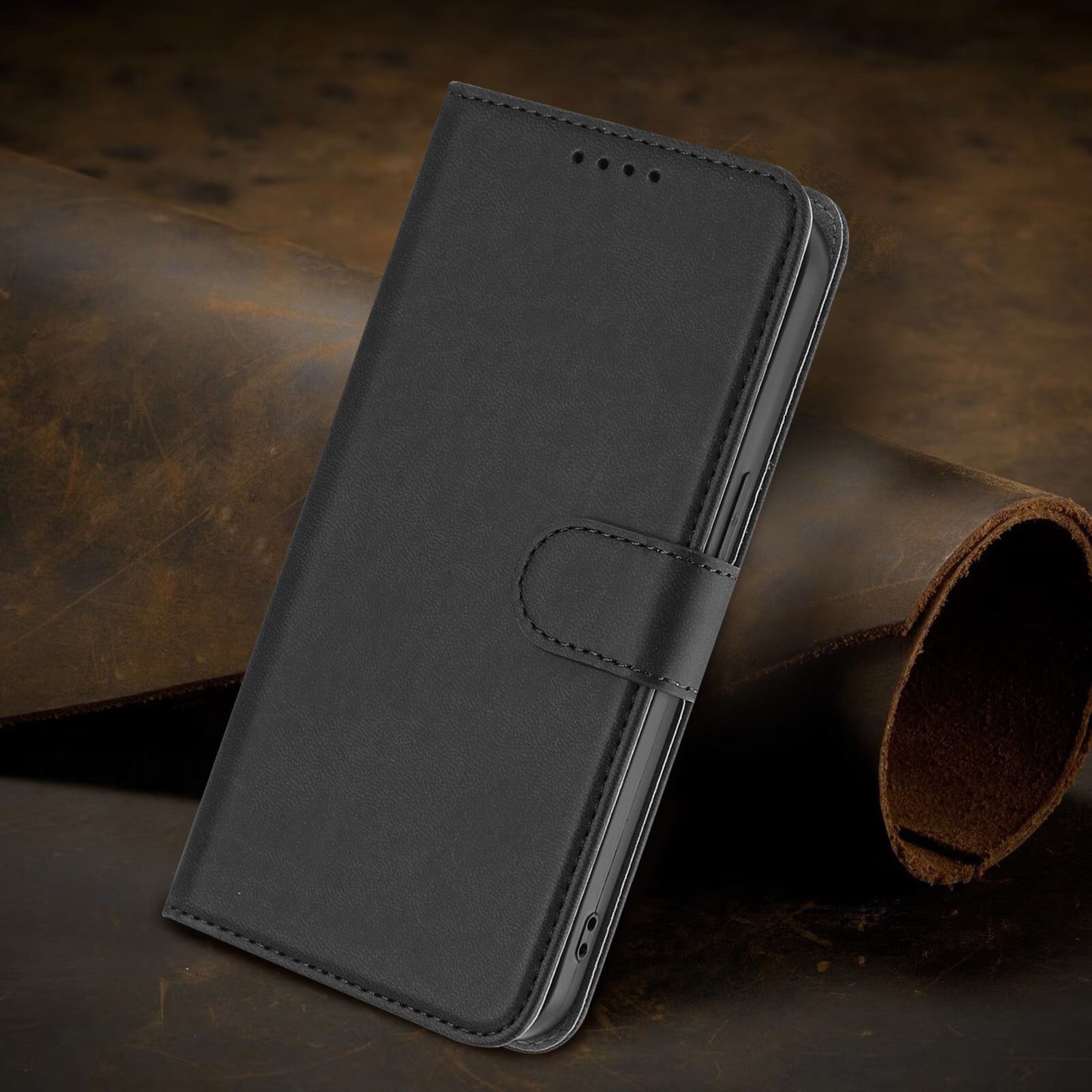 Xiaomi Redmi 17 (5G) / (4G) EIDERWOOD Kunstlæder Flip Cover m. Ståfunktion og Kortholder - Sort