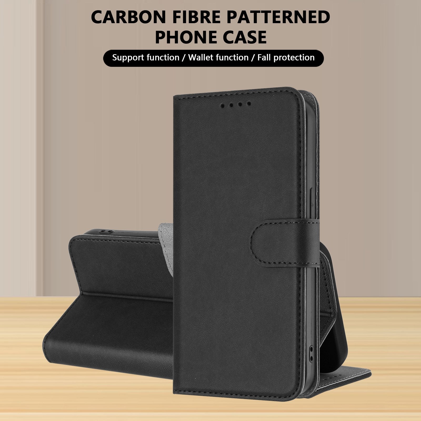 Xiaomi Redmi 17 (5G) / (4G) EIDERWOOD Kunstlæder Flip Cover m. Ståfunktion og Kortholder - Sort