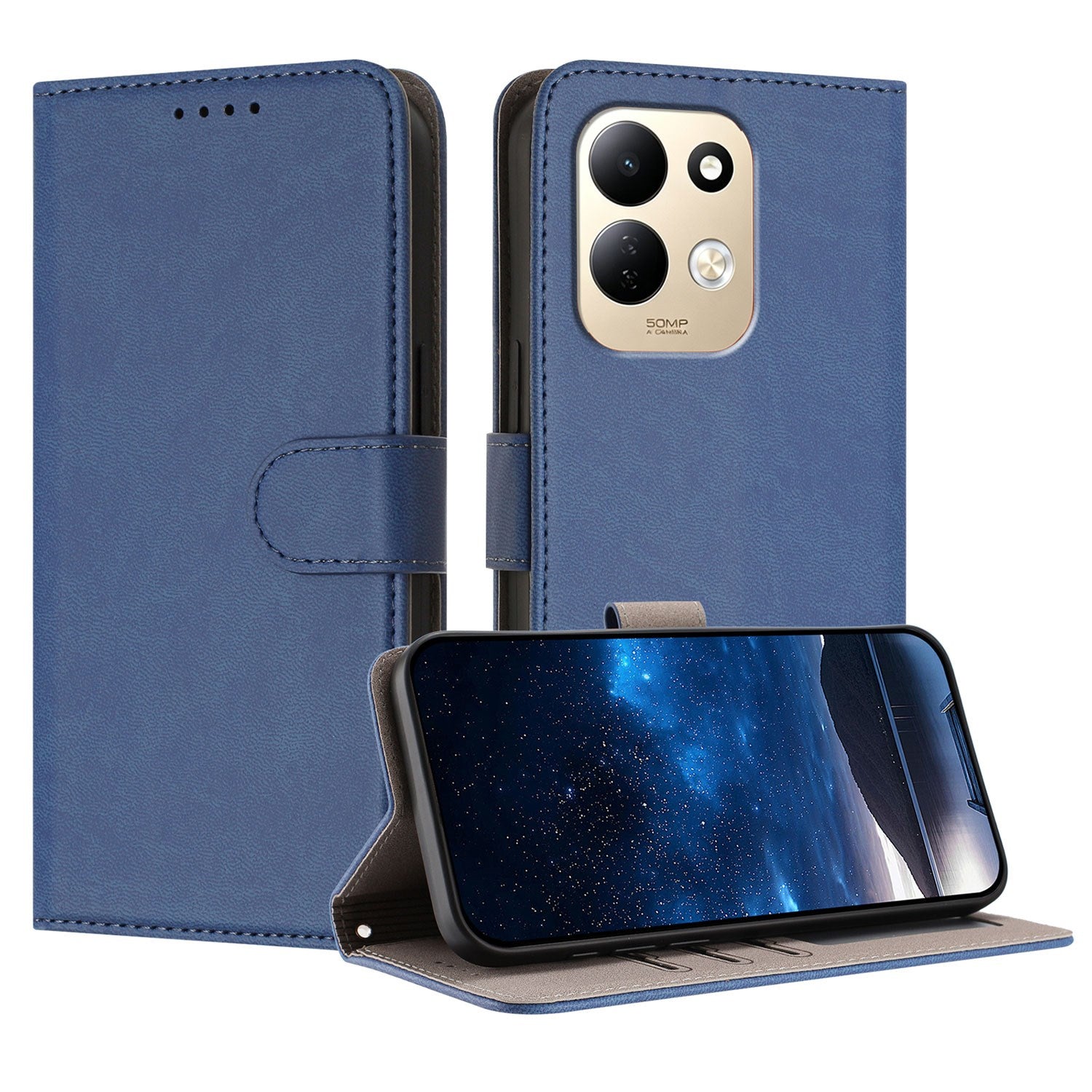 Xiaomi Redmi 17 (5G) / (4G) EIDERWOOD Kunstlæder Flip Cover m. Ståfunktion og Kortholder - Blå