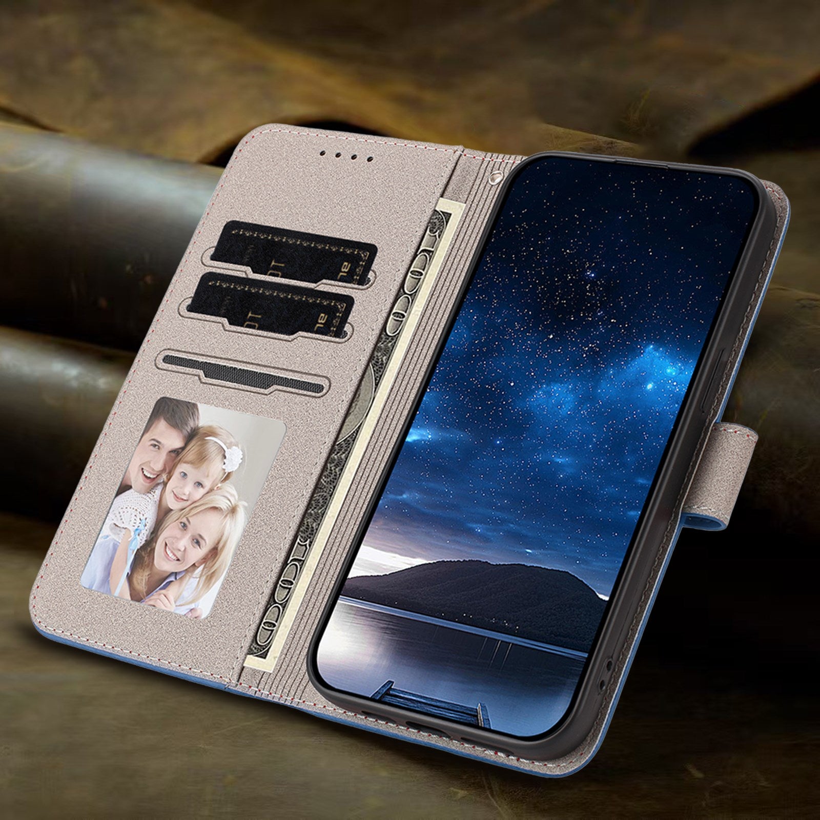 Xiaomi Redmi 17 (5G) / (4G) EIDERWOOD Kunstlæder Flip Cover m. Ståfunktion og Kortholder - Blå