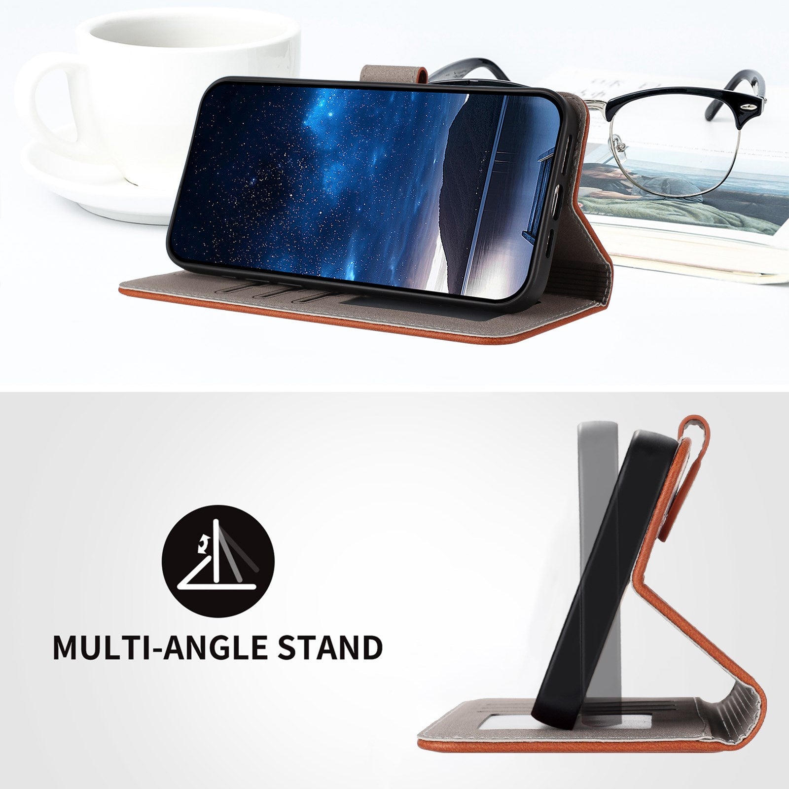 Xiaomi Redmi 17 (5G) / (4G) EIDERWOOD Kunstlæder Flip Cover m. Ståfunktion og Kortholder - Brun