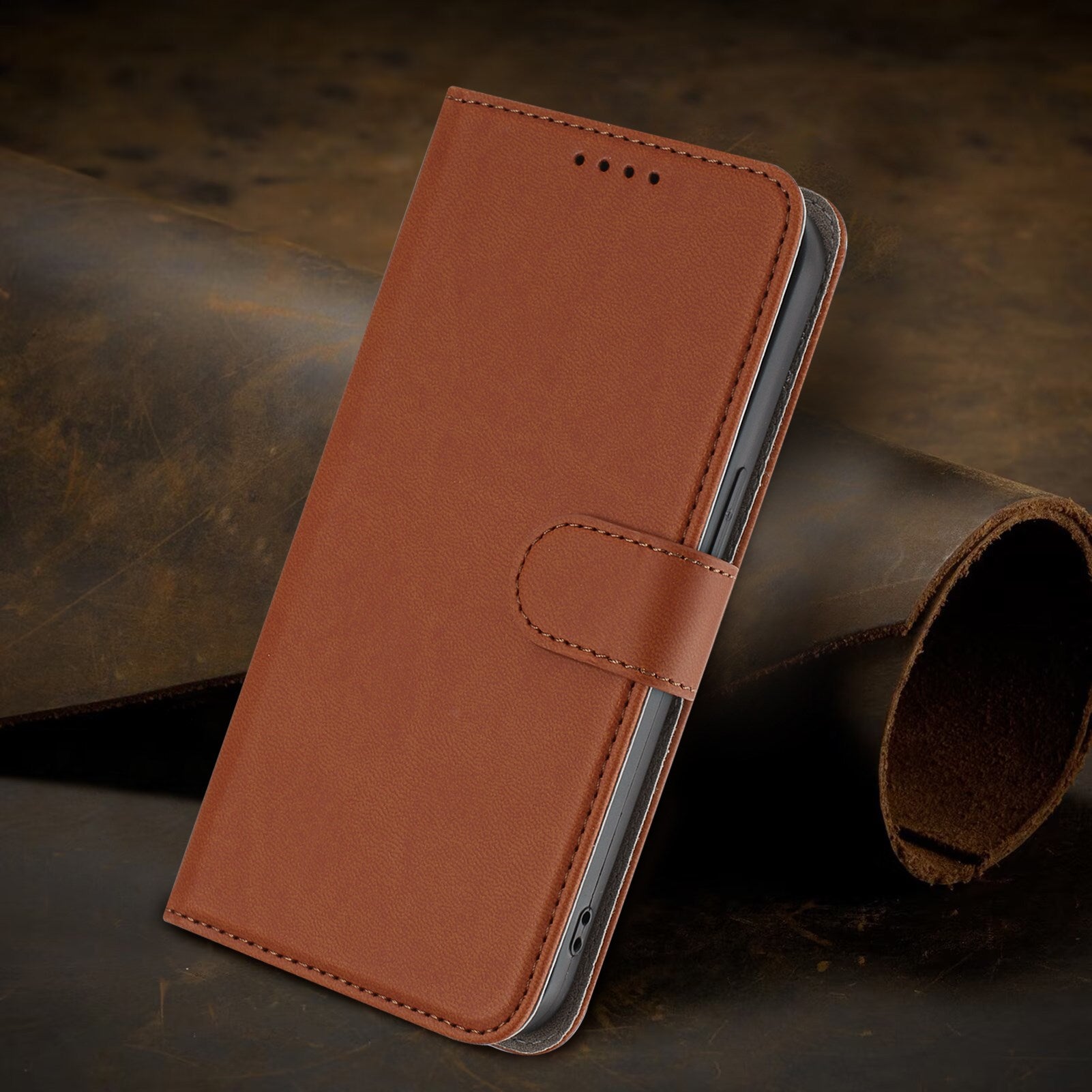 Xiaomi Redmi 17 (5G) / (4G) EIDERWOOD Kunstlæder Flip Cover m. Ståfunktion og Kortholder - Brun