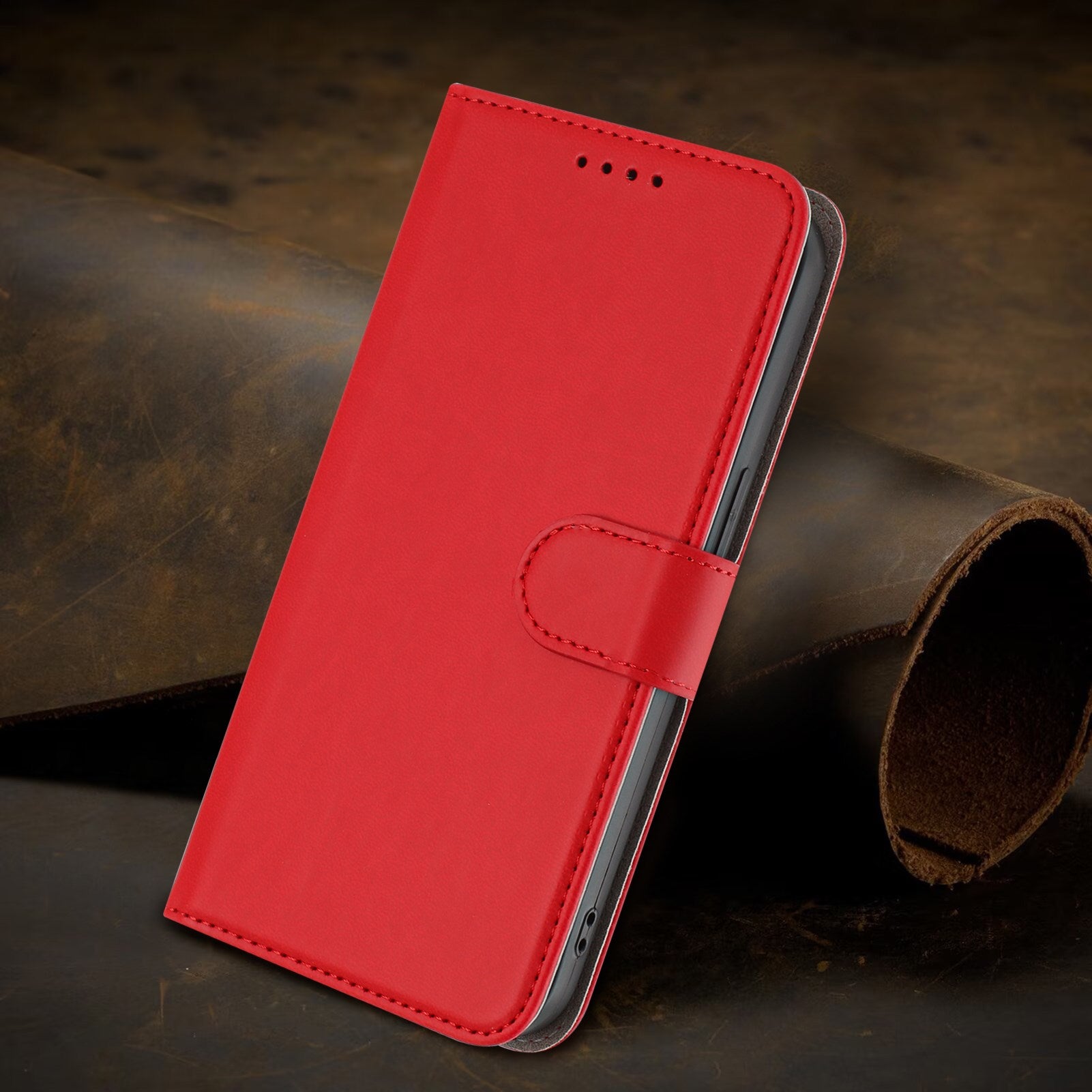 Xiaomi Redmi 17 (5G) / (4G) EIDERWOOD Kunstlæder Flip Cover m. Ståfunktion og Kortholder - Rød