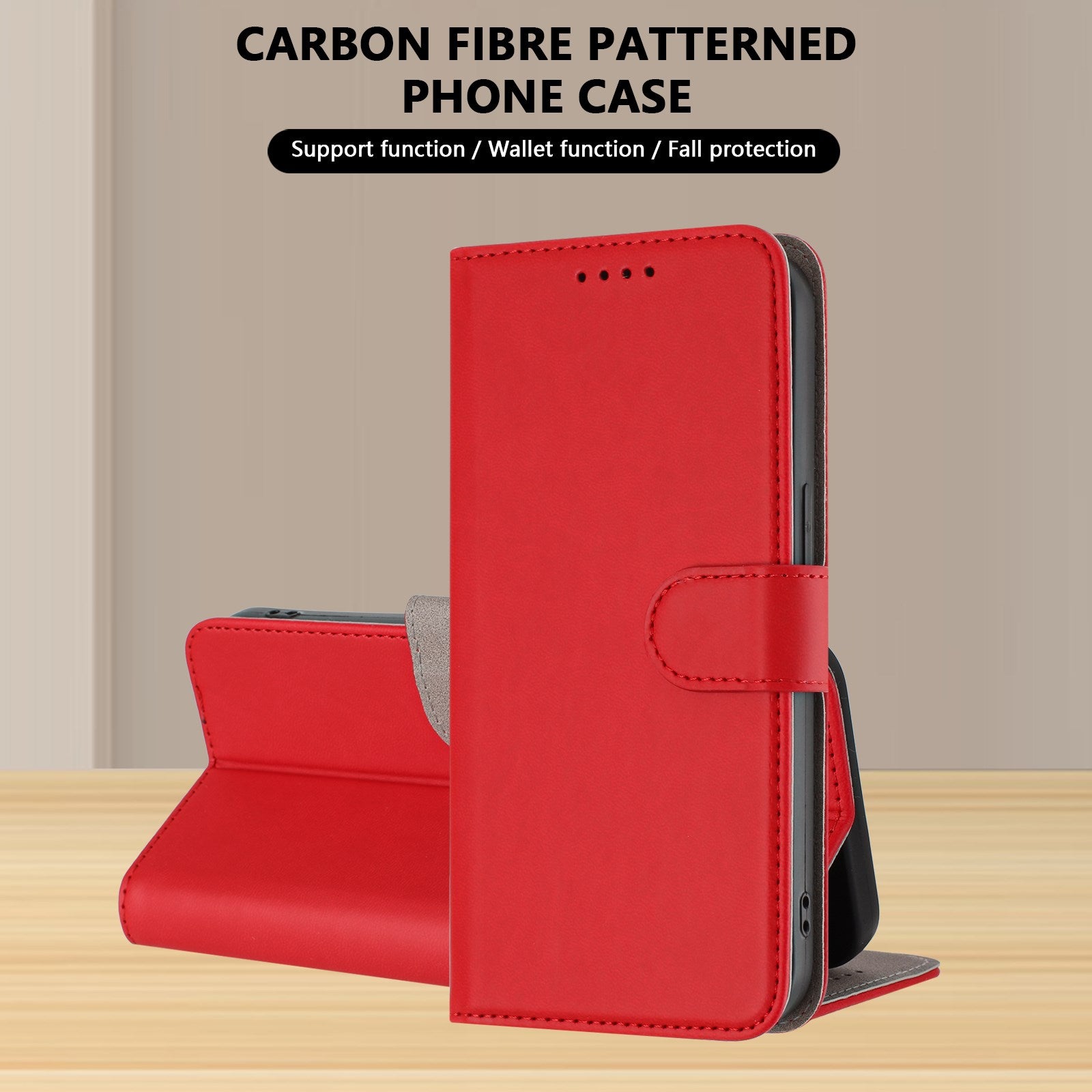 Xiaomi Redmi 17 (5G) / (4G) EIDERWOOD Kunstlæder Flip Cover m. Ståfunktion og Kortholder - Rød