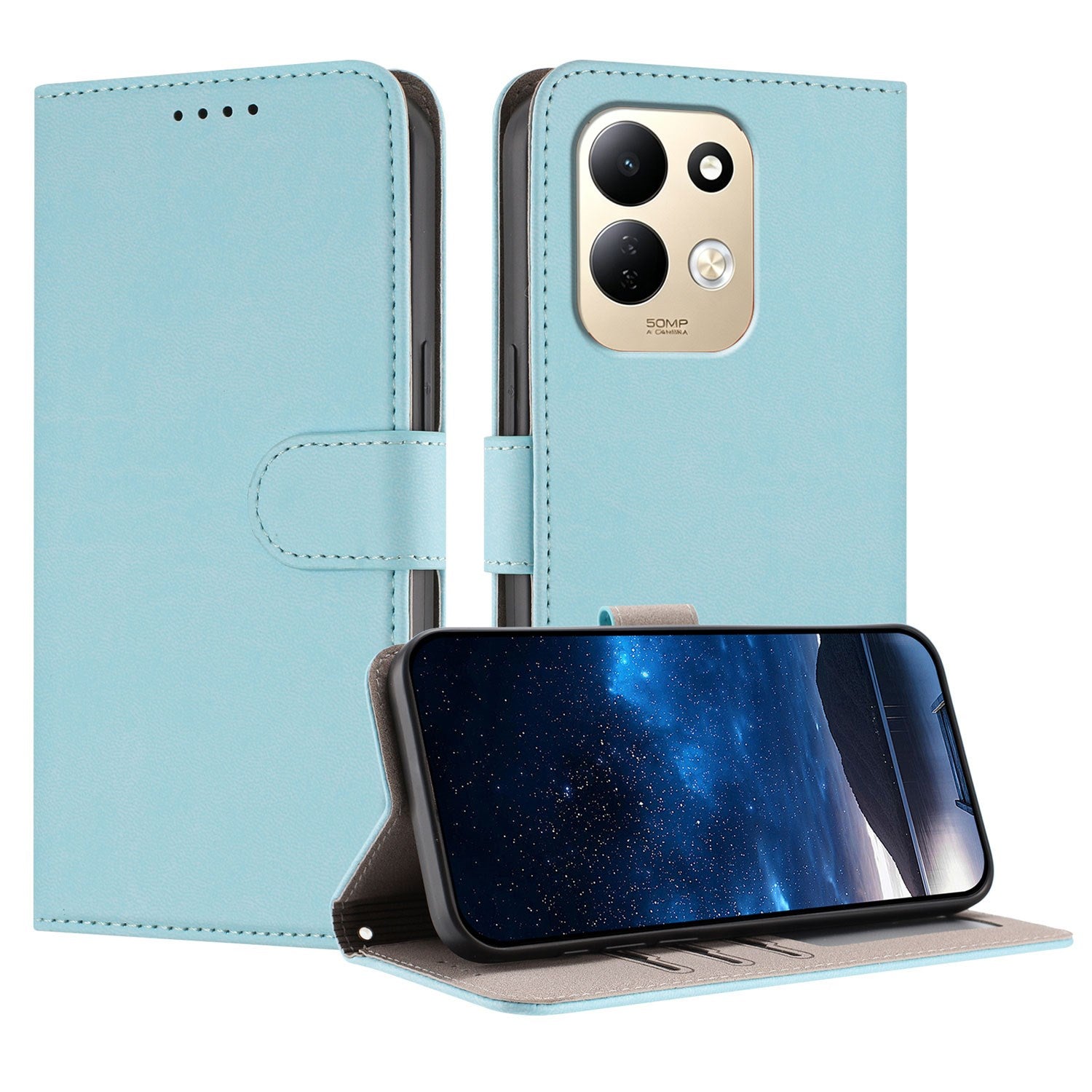 Xiaomi Redmi 17 (5G) / (4G) EIDERWOOD Kunstlæder Flip Cover m. Ståfunktion og Kortholder - Lyseblå