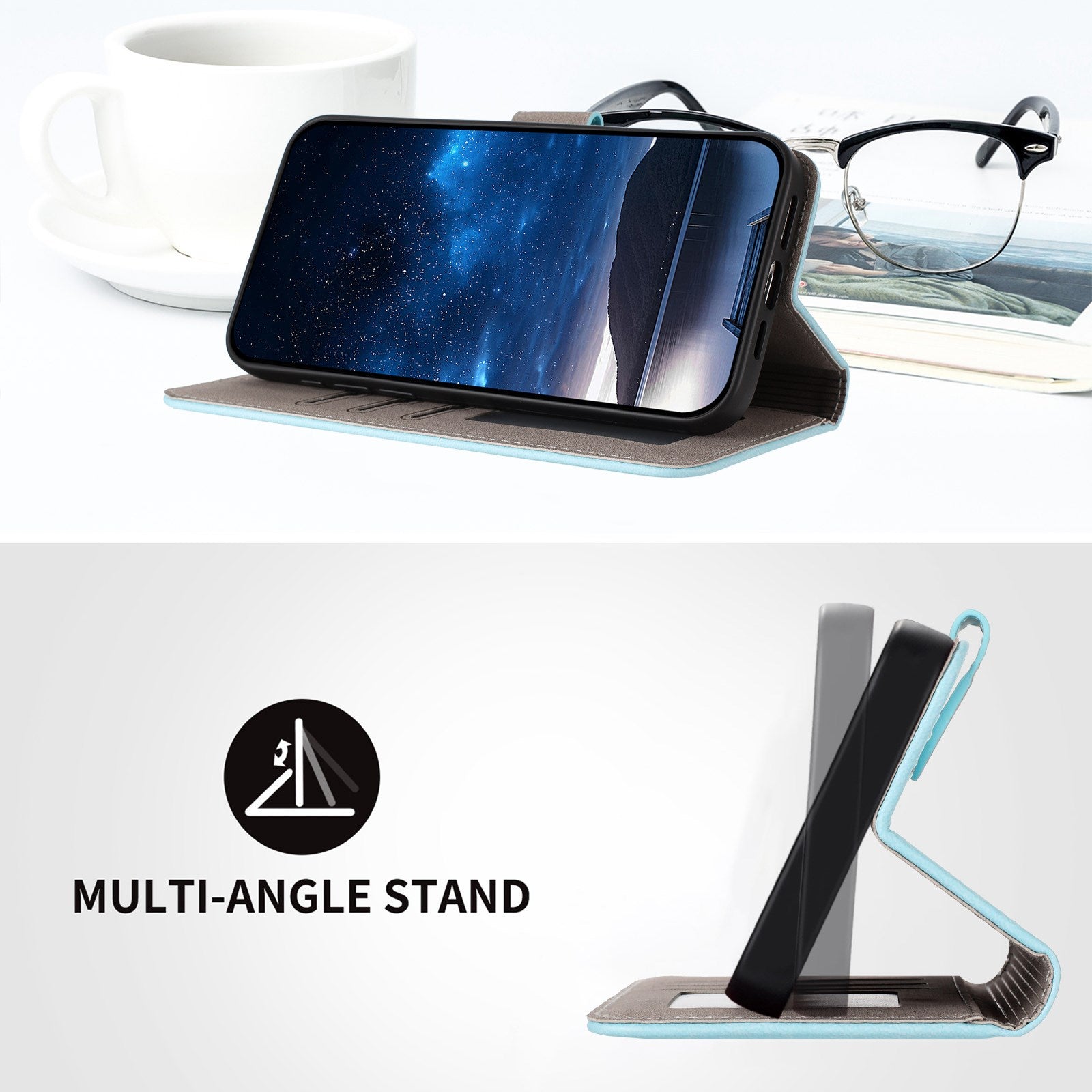 Xiaomi Redmi 17 (5G) / (4G) EIDERWOOD Kunstlæder Flip Cover m. Ståfunktion og Kortholder - Lyseblå