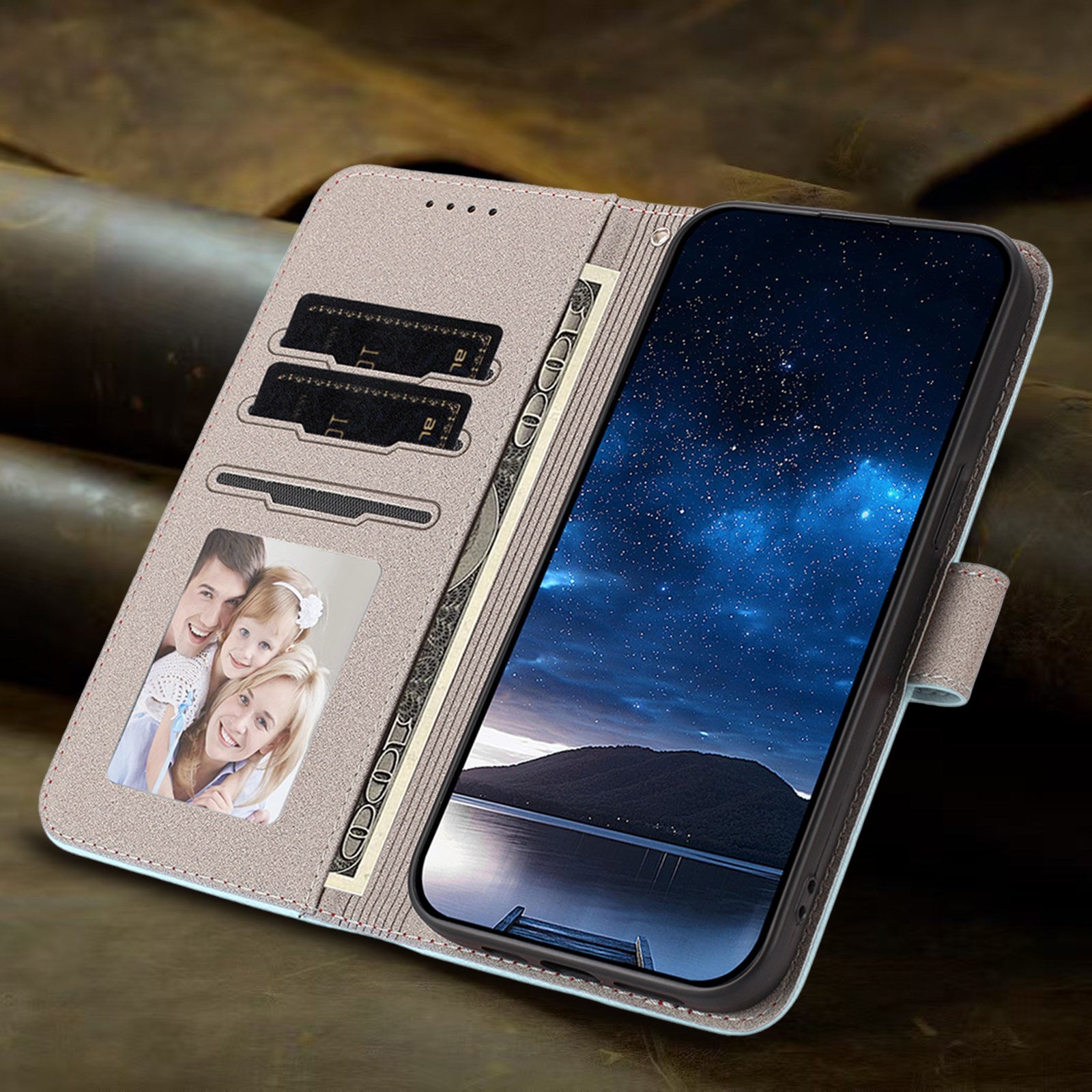 Xiaomi Redmi 17 (5G) / (4G) EIDERWOOD Kunstlæder Flip Cover m. Ståfunktion og Kortholder - Lyseblå