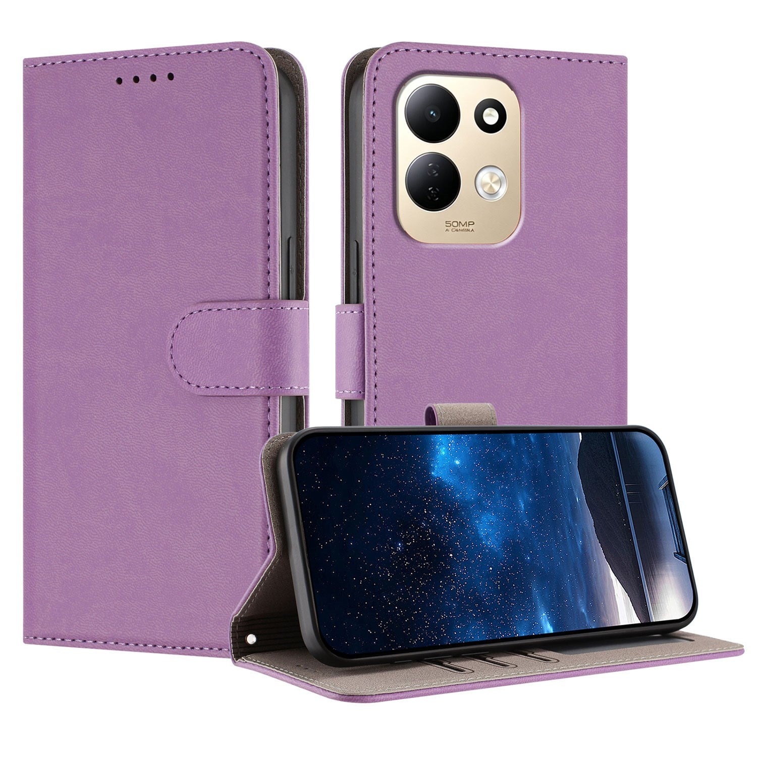 Xiaomi Redmi 17 (5G) / (4G) EIDERWOOD Kunstlæder Flip Cover m. Ståfunktion og Kortholder - Lyslilla