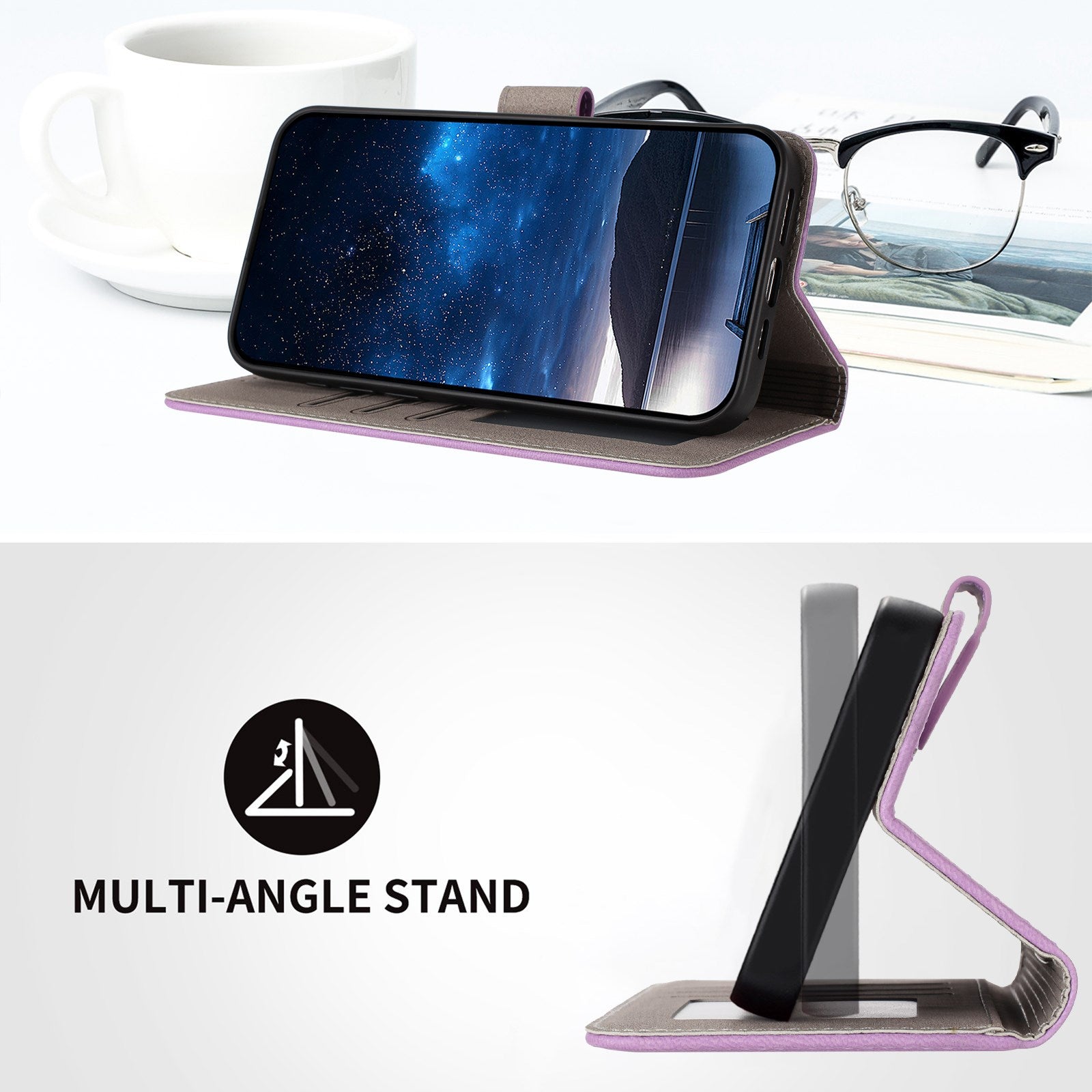 Xiaomi Redmi 17 (5G) / (4G) EIDERWOOD Kunstlæder Flip Cover m. Ståfunktion og Kortholder - Lyslilla