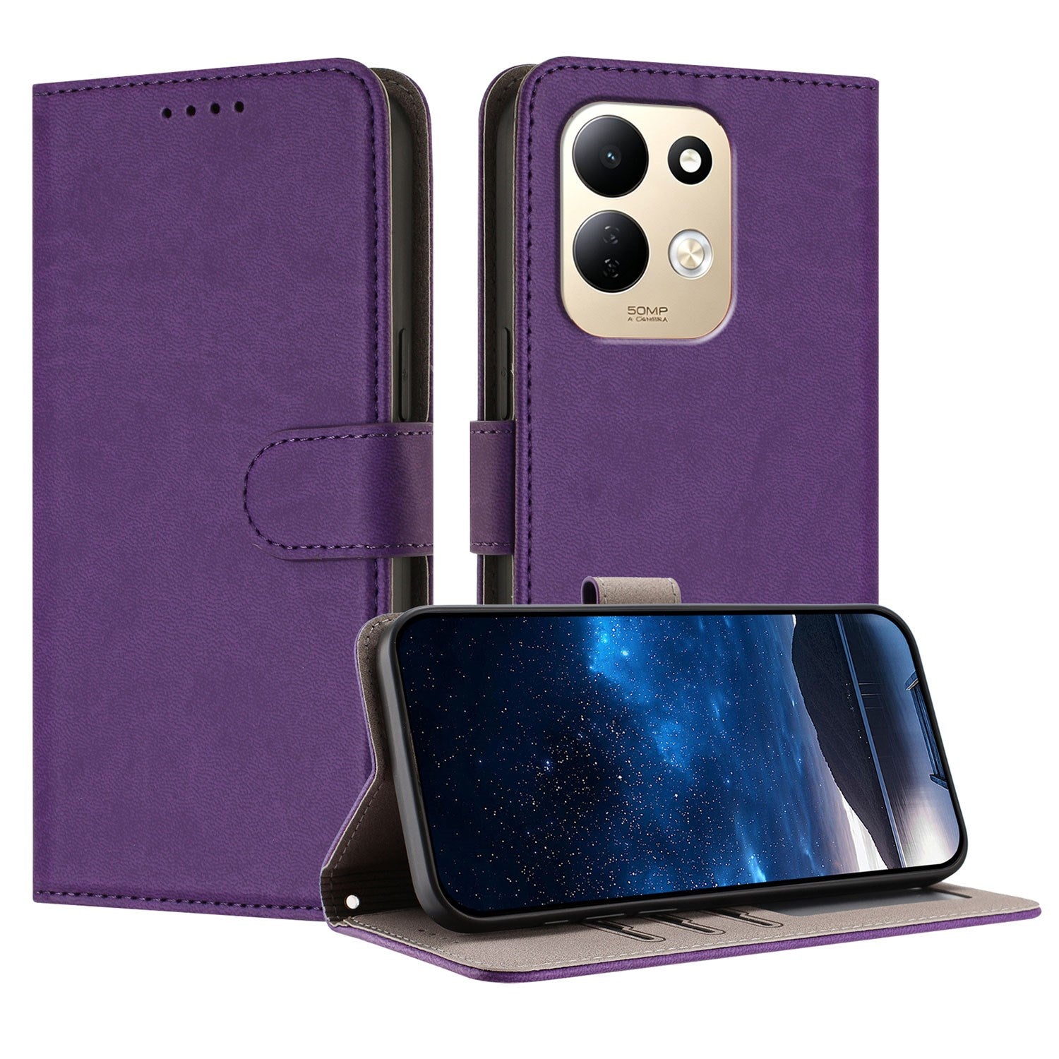 Xiaomi Redmi 17 (5G) / (4G) EIDERWOOD Kunstlæder Flip Cover m. Ståfunktion og Kortholder - Lilla