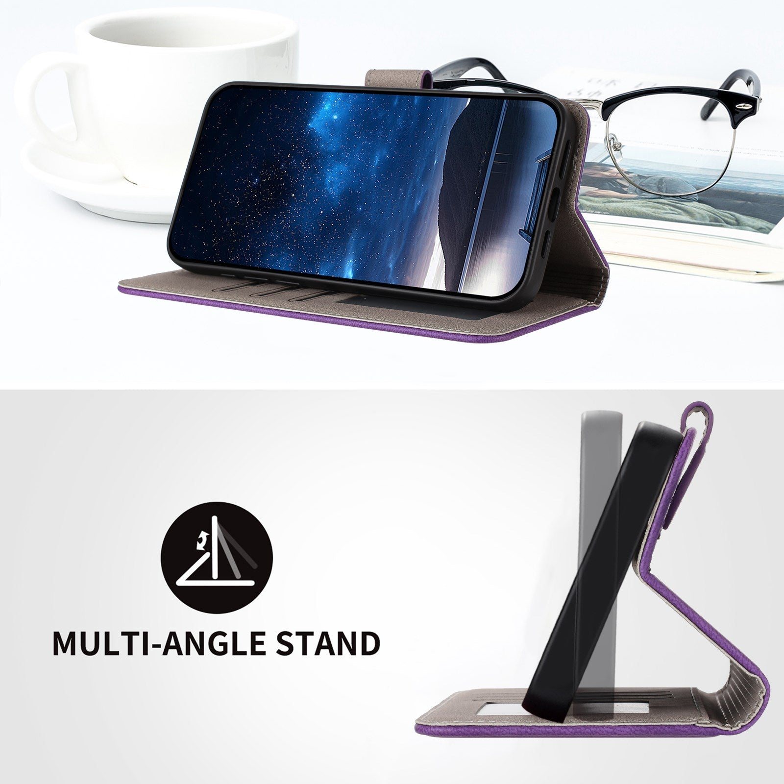 Xiaomi Redmi 17 (5G) / (4G) EIDERWOOD Kunstlæder Flip Cover m. Ståfunktion og Kortholder - Lilla