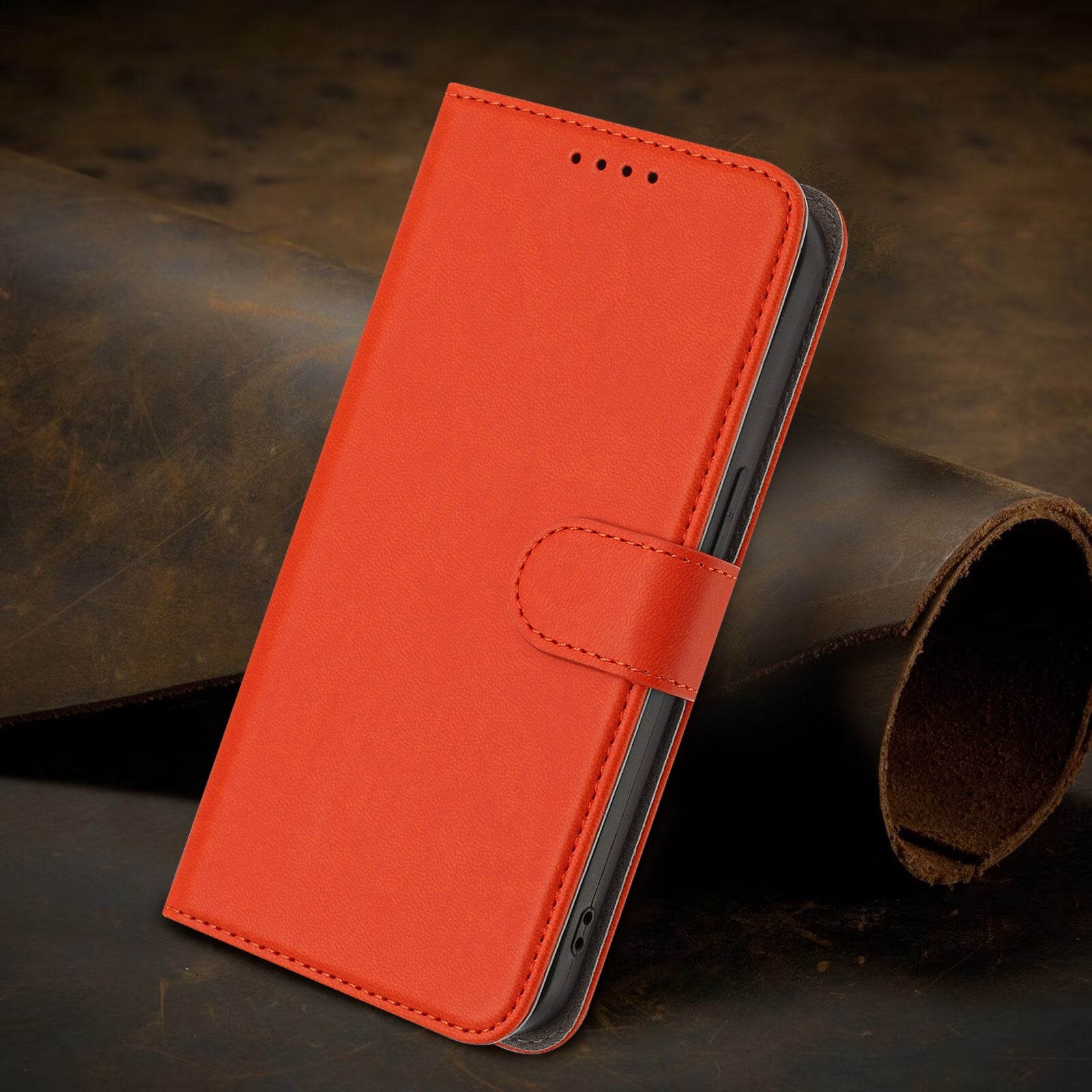 Xiaomi Redmi 17 (5G) / (4G) EIDERWOOD Kunstlæder Flip Cover m. Ståfunktion og Kortholder - Orange