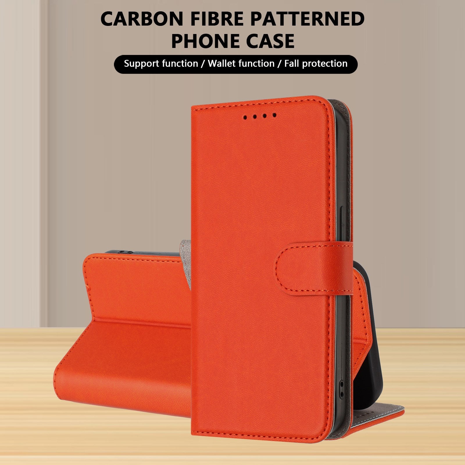 Xiaomi Redmi 17 (5G) / (4G) EIDERWOOD Kunstlæder Flip Cover m. Ståfunktion og Kortholder - Orange