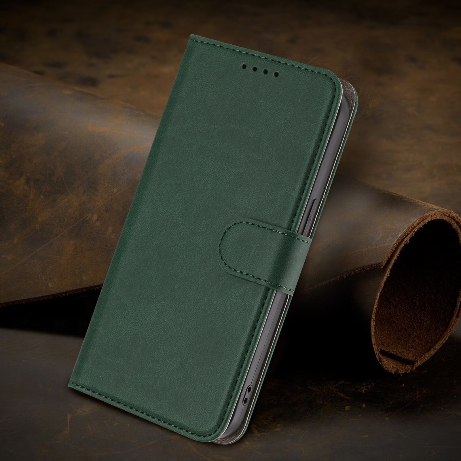 Xiaomi Redmi 17 (5G) / (4G) EIDERWOOD Kunstlæder Flip Cover m. Ståfunktion og Kortholder - Grøn