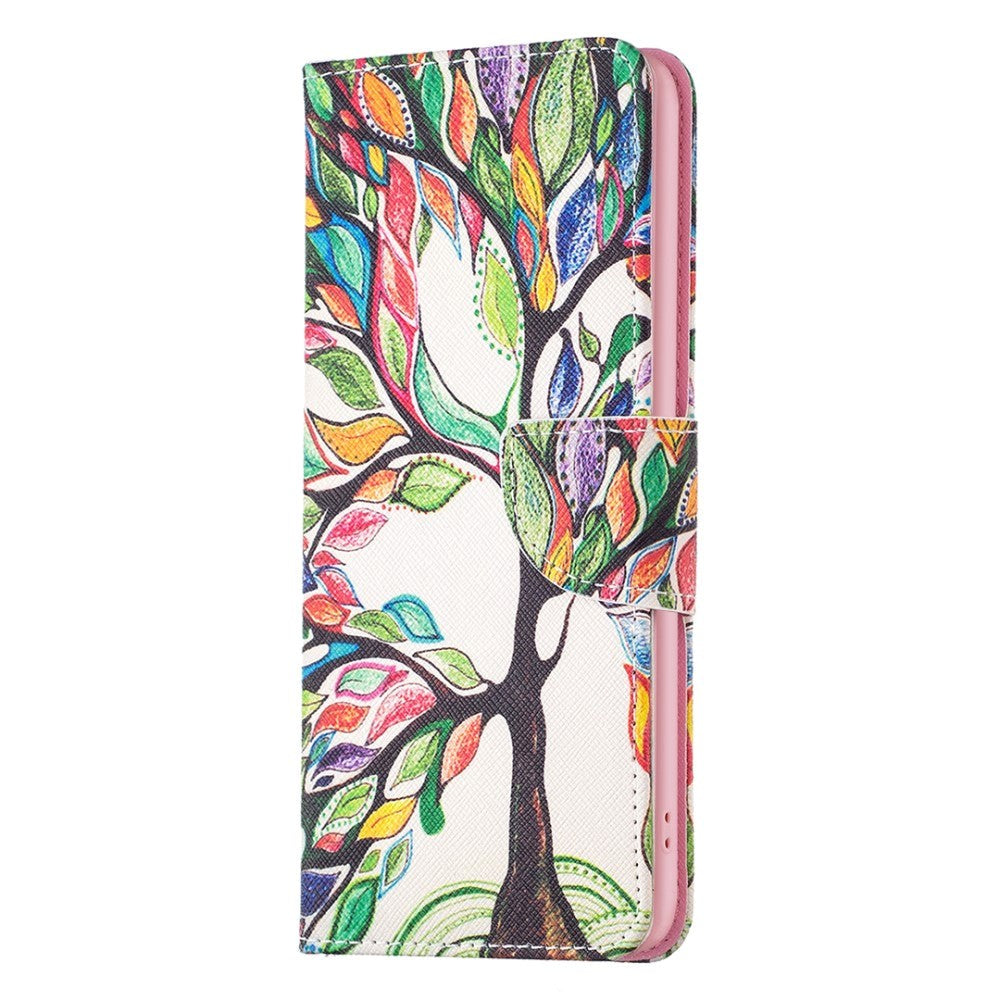 Nokia X30 Læder Cover m. Pung & Print - Farverigt Træ