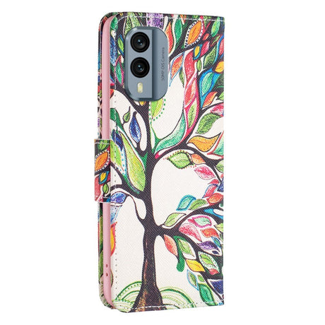 Nokia X30 Læder Cover m. Pung & Print - Farverigt Træ