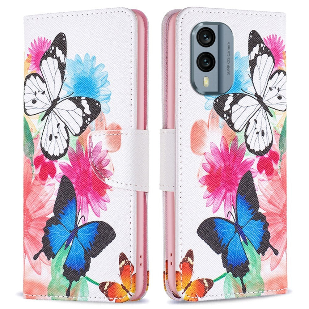 Nokia X30 Læder Cover m. Pung & Print - Sommerfugle & Blomster