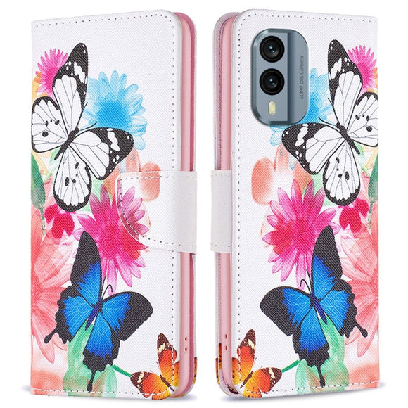 Nokia X30 Læder Cover m. Pung & Print - Sommerfugle & Blomster