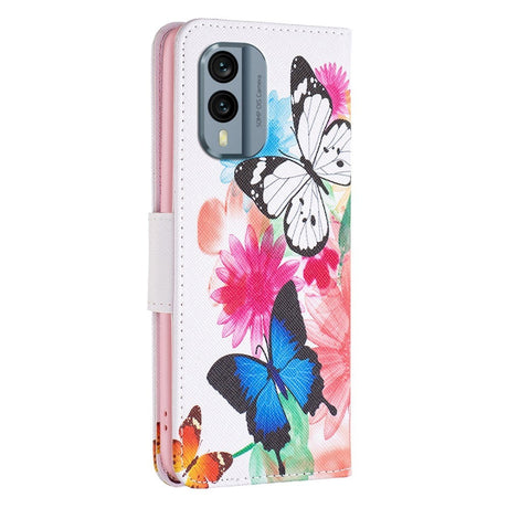 Nokia X30 Læder Cover m. Pung & Print - Sommerfugle & Blomster