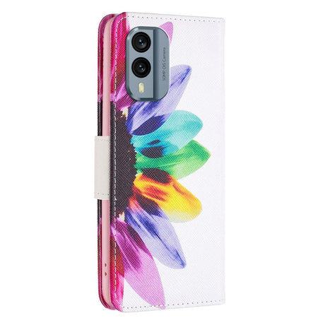Nokia X30 Læder Cover m. Pung & Print - Farvet Blomst