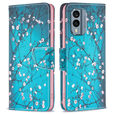 Nokia X30 Læder Cover m. Pung & Print - Træ med Blomster