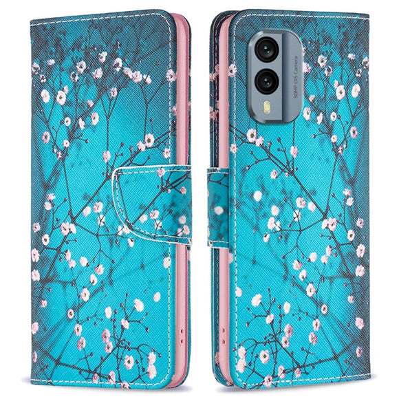 Nokia X30 Læder Cover m. Pung & Print - Træ med Blomster