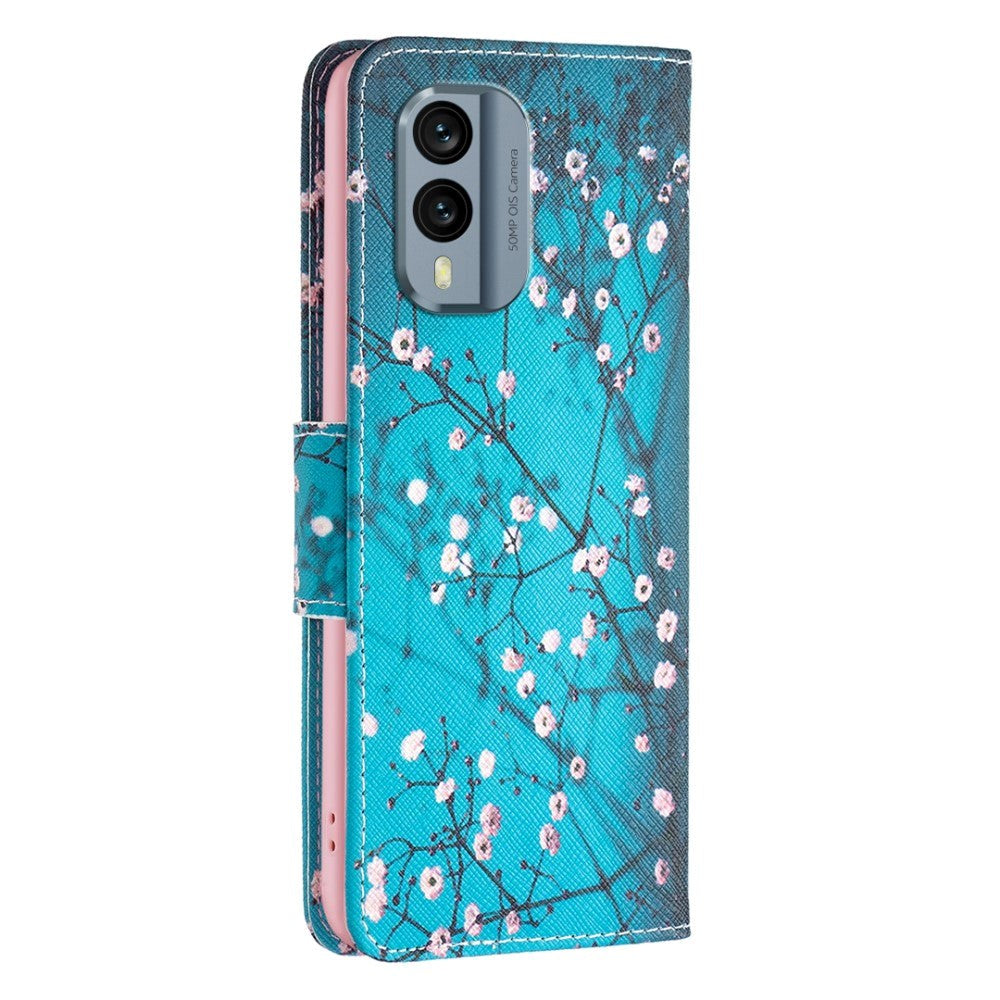 Nokia X30 Læder Cover m. Pung & Print - Træ med Blomster