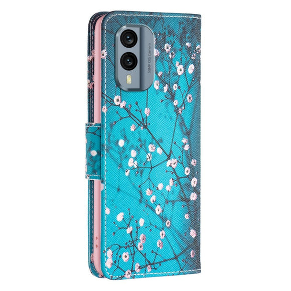 Nokia X30 Læder Cover m. Pung & Print - Træ med Blomster
