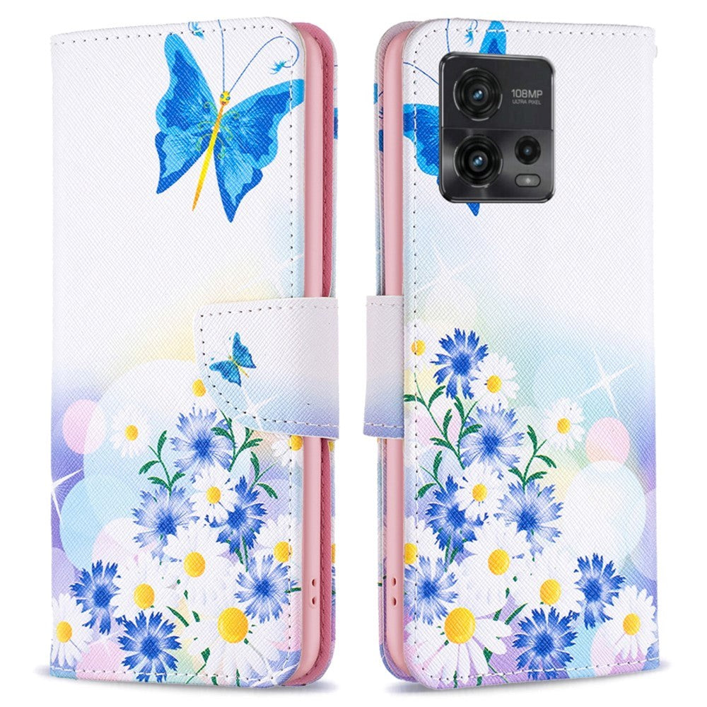 Motorola Moto G72 Læder Cover m. Pung - Sommerfugle & Blomster