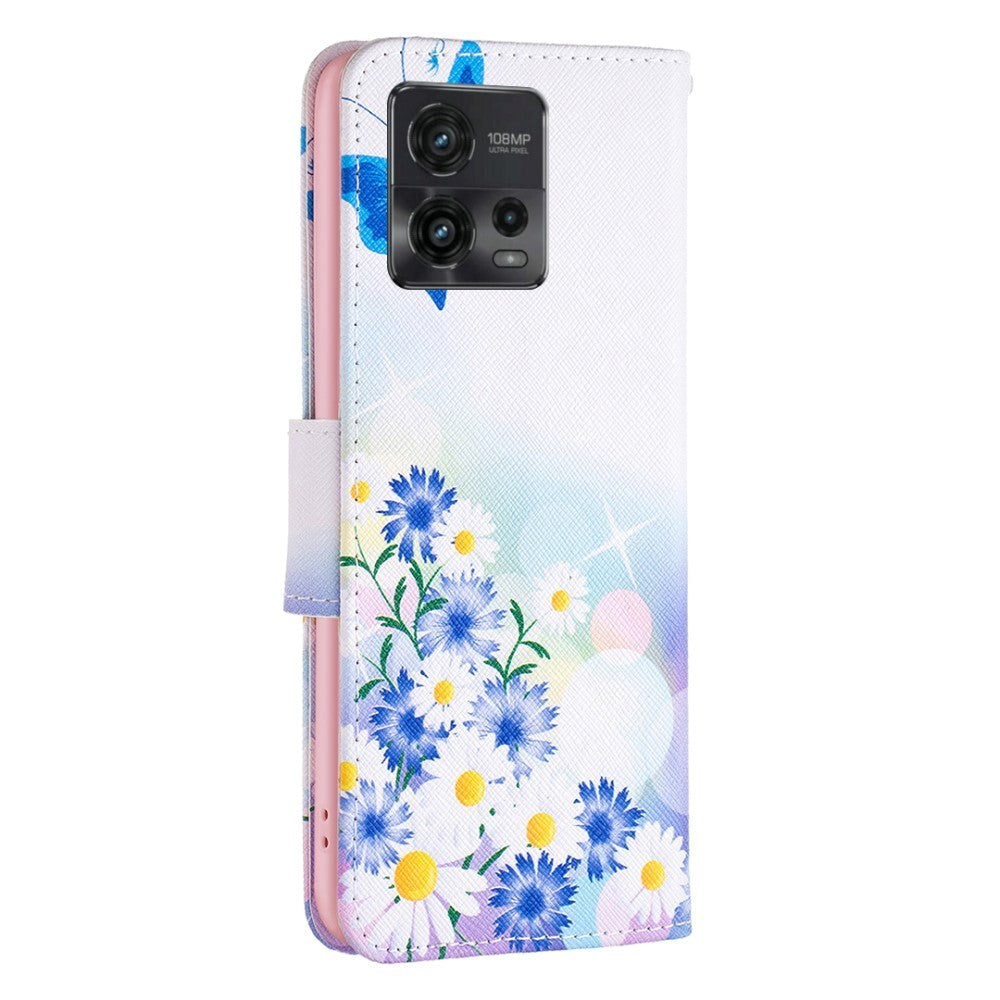 Motorola Moto G72 Læder Cover m. Pung - Sommerfugle & Blomster