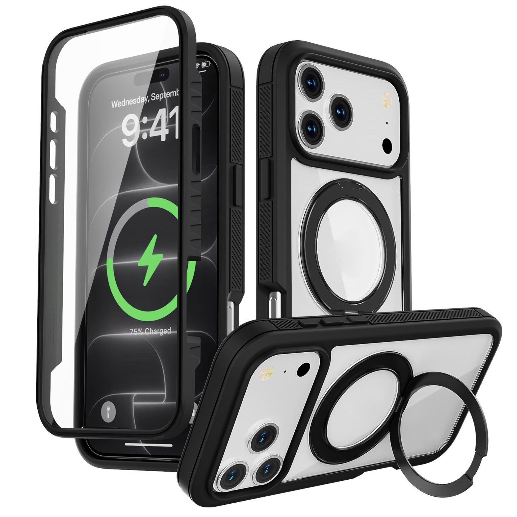 iPhone 18 Pro Max / 17 Pro Max EIDERWOOD Cover m. Skærmbeskyttelse og Ståfunktion - MagSafe Kompatibel - Sort /Gennemsigtig