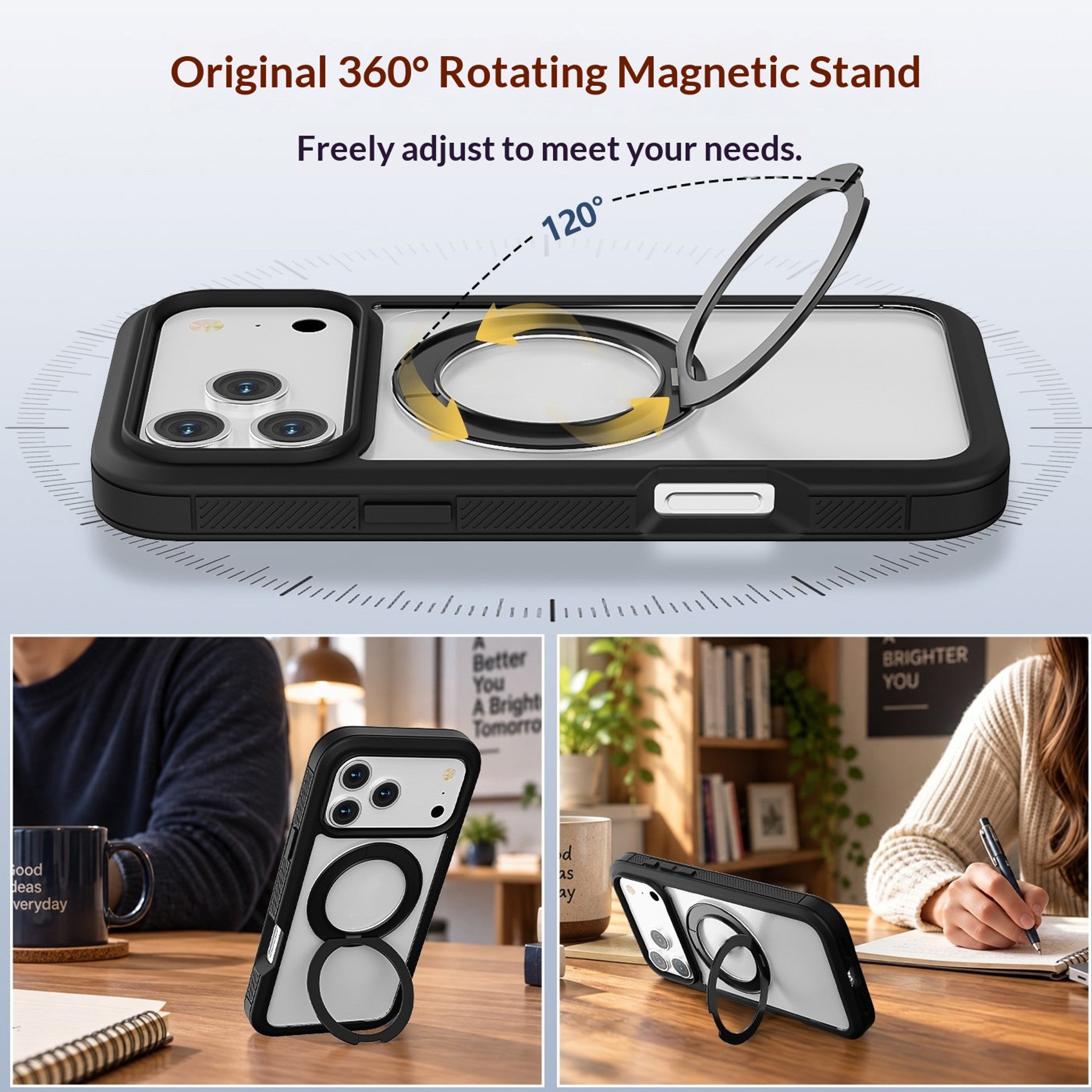 iPhone 18 Pro Max / 17 Pro Max EIDERWOOD Cover m. Skærmbeskyttelse og Ståfunktion - MagSafe Kompatibel - Sort /Gennemsigtig