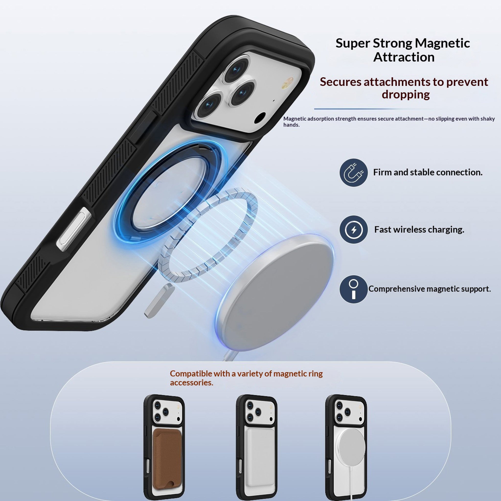 iPhone 18 Pro Max / 17 Pro Max EIDERWOOD Cover m. Skærmbeskyttelse og Ståfunktion - MagSafe Kompatibel - Sort /Gennemsigtig