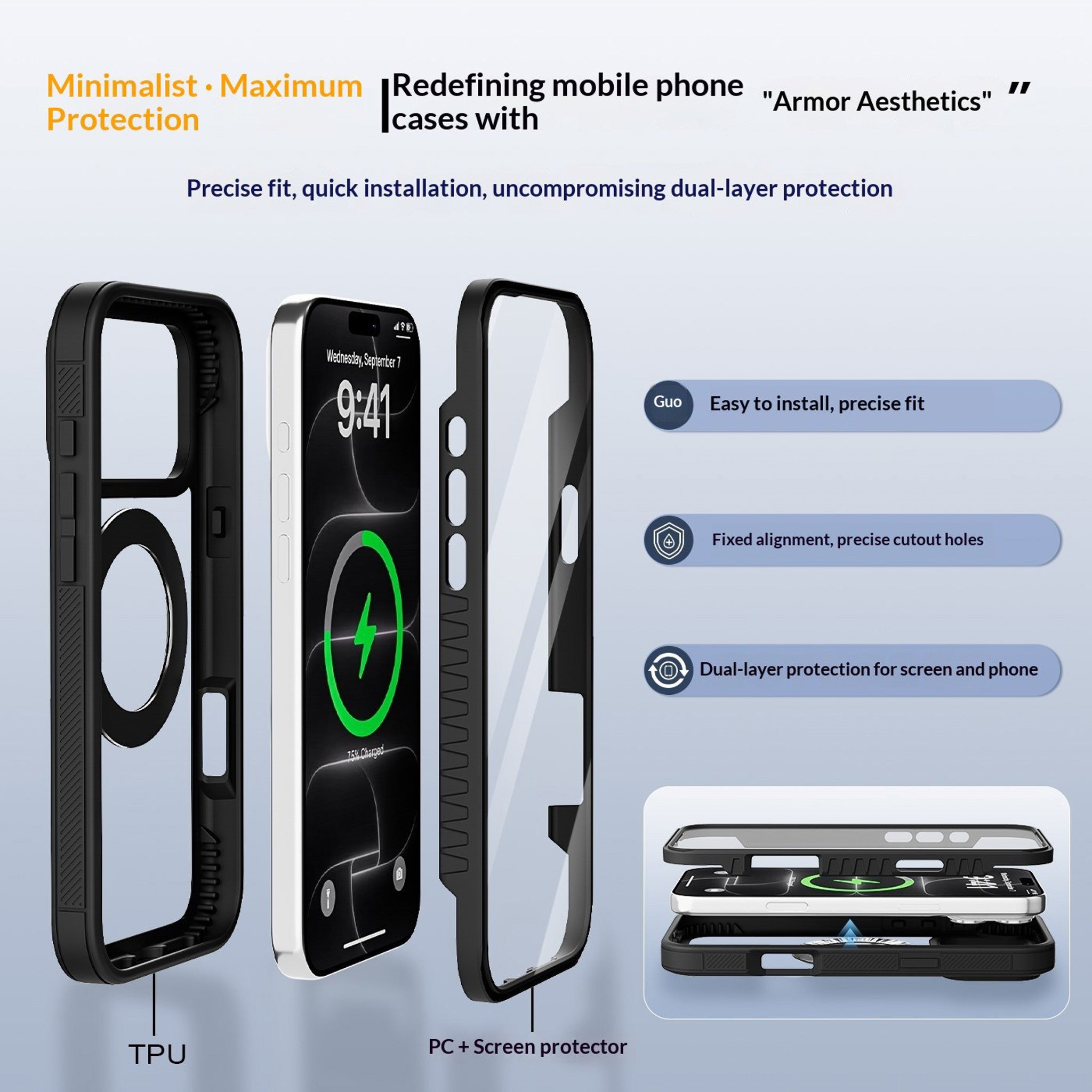 iPhone 18 Pro Max / 17 Pro Max EIDERWOOD Cover m. Skærmbeskyttelse og Ståfunktion - MagSafe Kompatibel - Sort /Gennemsigtig