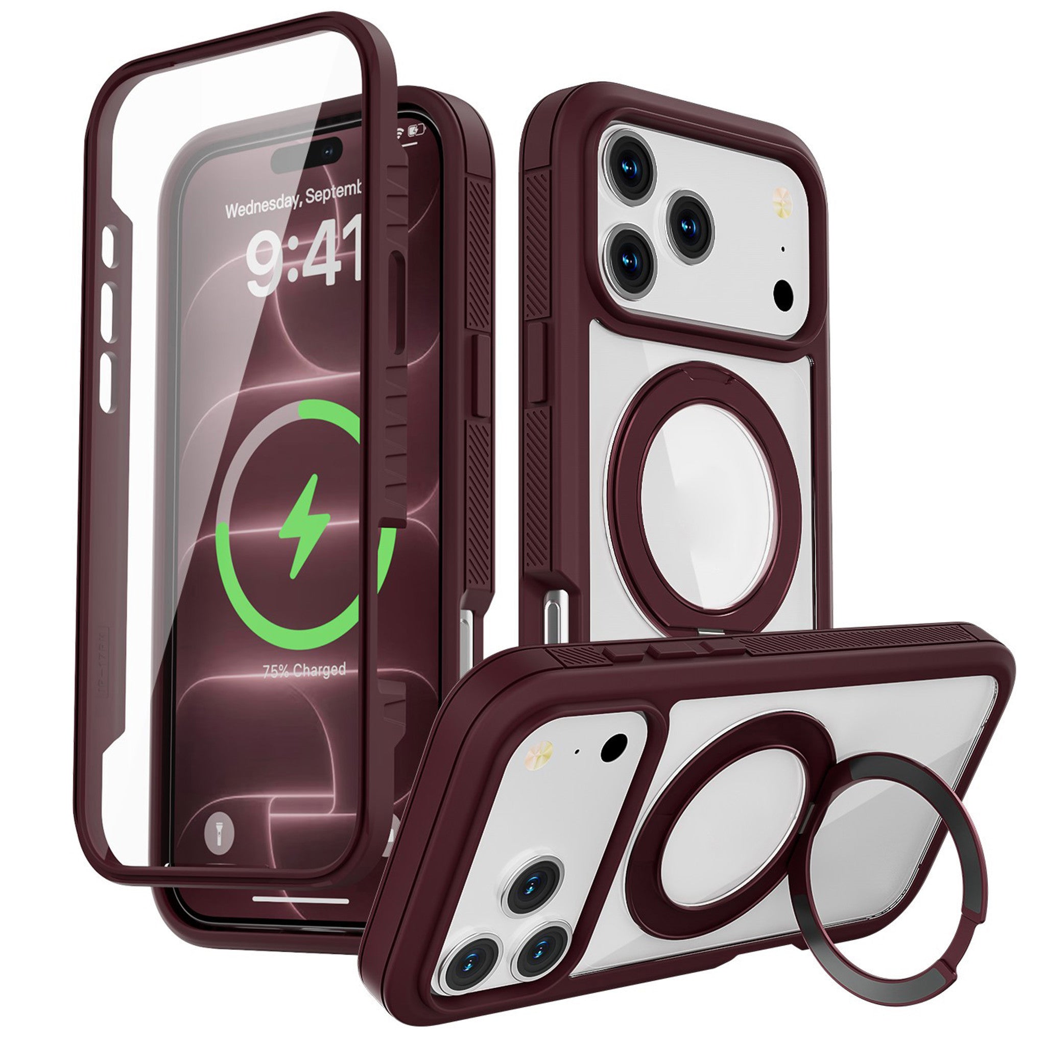 iPhone 18 Pro Max / 17 Pro Max EIDERWOOD Cover m. Skærmbeskyttelse og Ståfunktion - MagSafe Kompatibel - Rød / Gennemsigtig